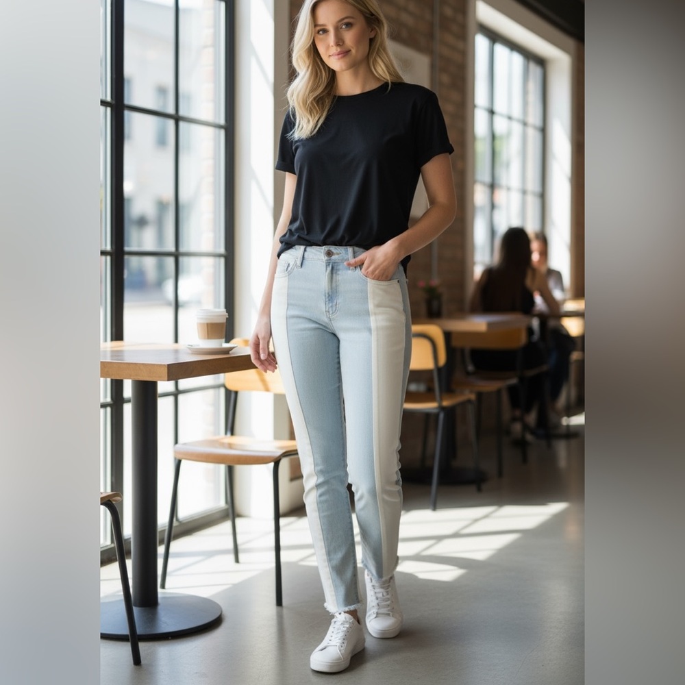 New York & Co Soho Women's Light Blue and white cropped Jeans